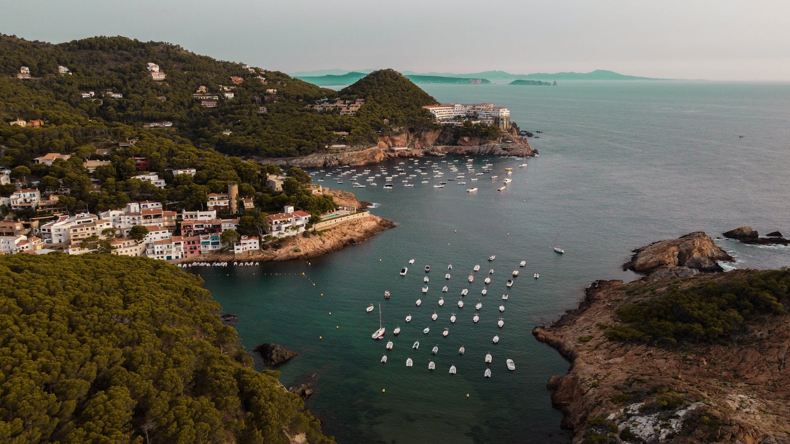 Aerial drone view of the Menorca coastline for real estate marketing