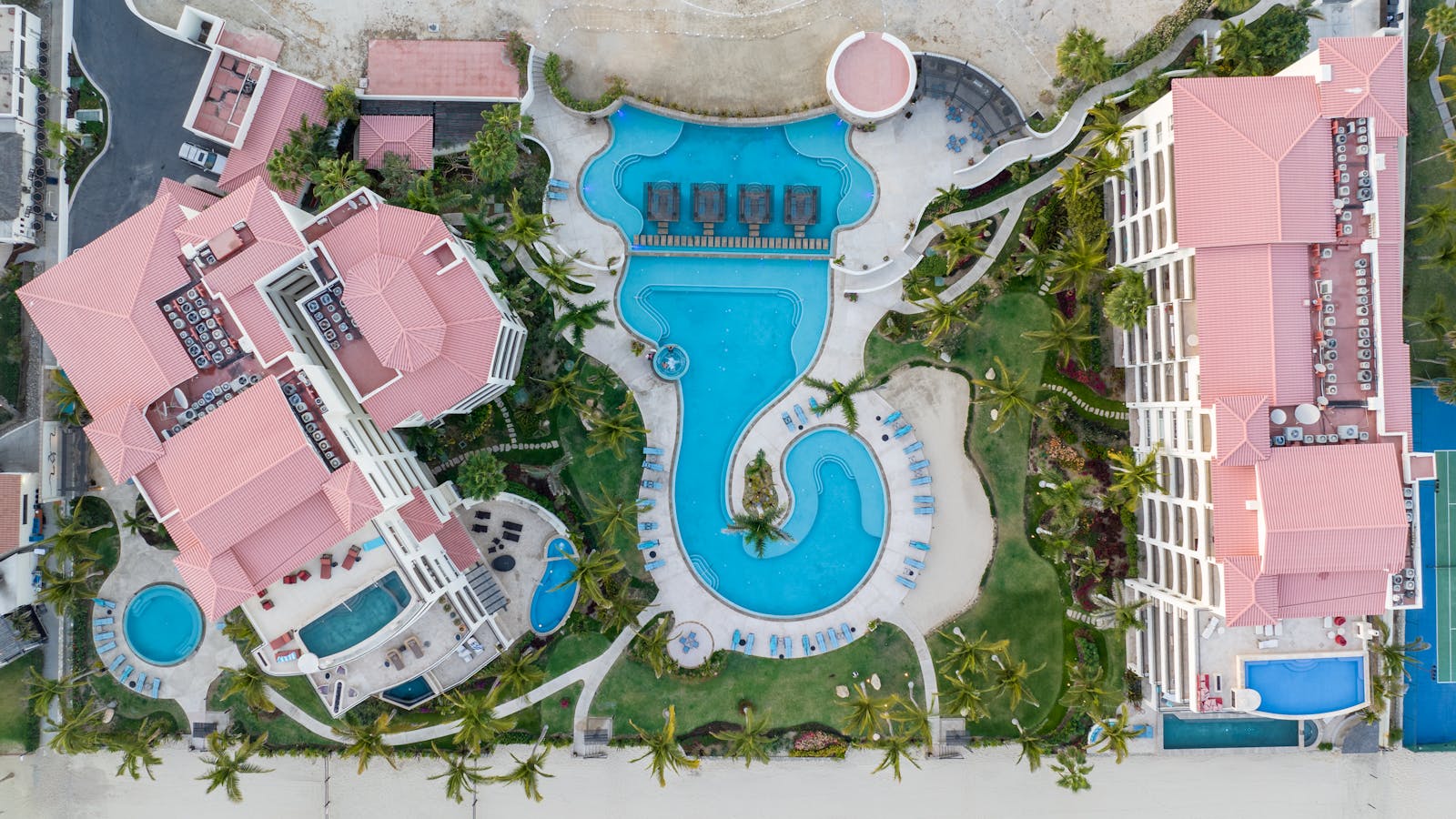 Aerial drone inspection view of a property and grounds in Menorca