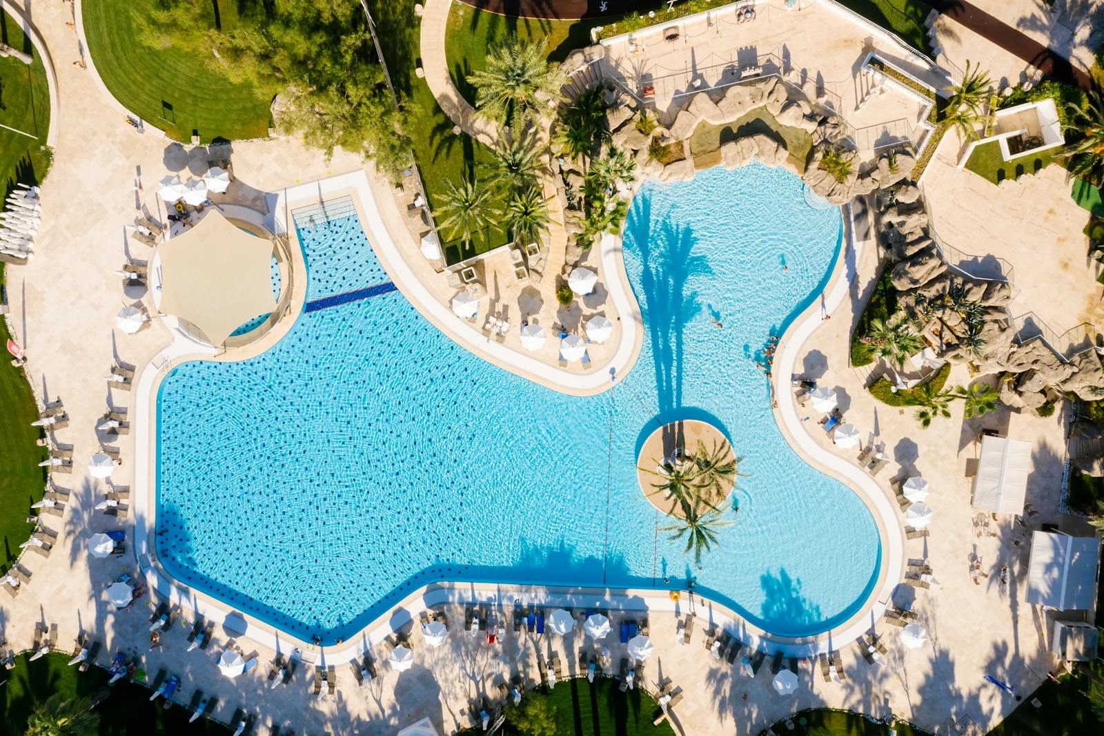 Aerial drone view of a private villa with swimming pool in Menorca