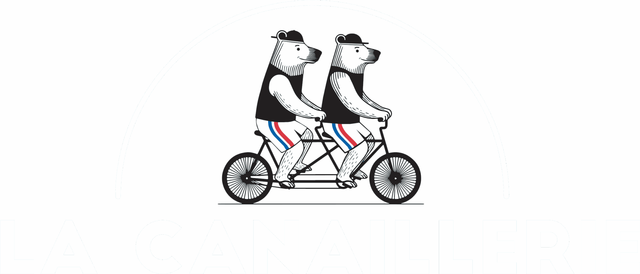Logo La Quincaillerie avec deux ours blancs sur un tandem